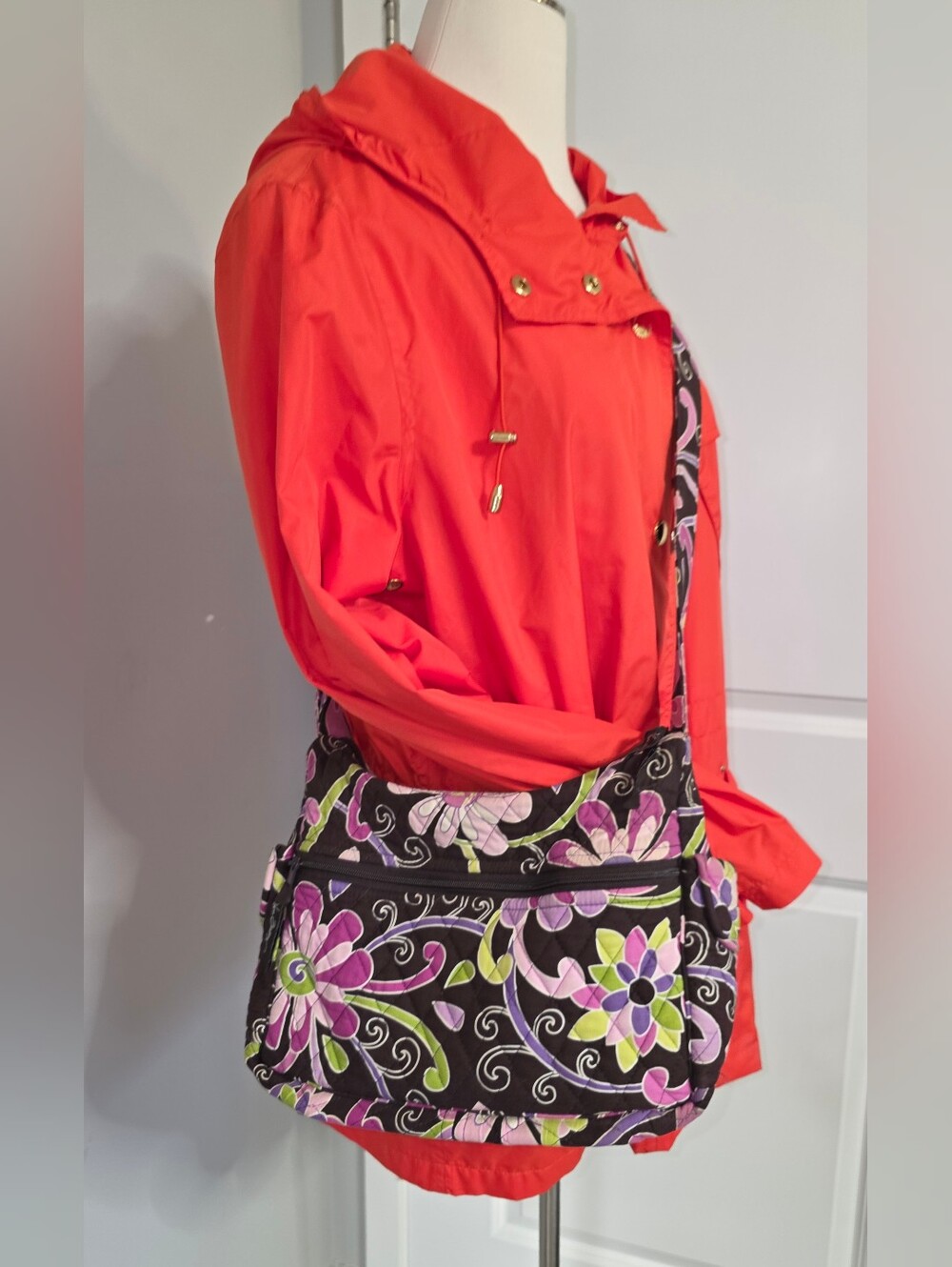 Vera Bradley Black Crossbody with Purple & Green Floral Print